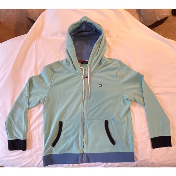 Tommy Hilfiger Mint Green Zip-Up Hoodie Sweatshirt W/ Pockets & Drawstrings Size - Picture 1 of 3